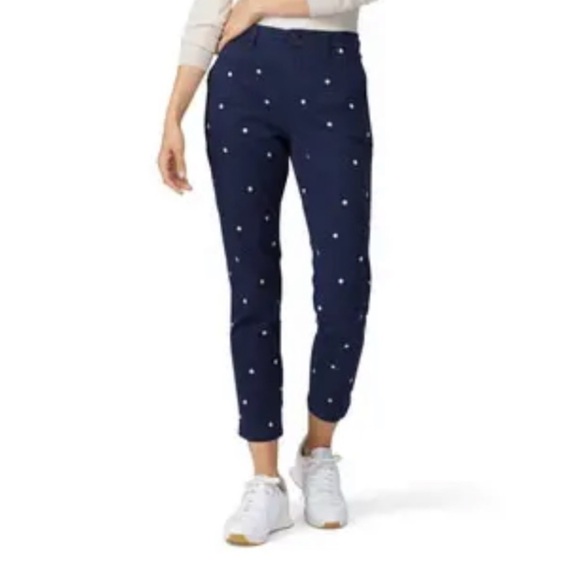 J. Crew Navy Polka Dot Chino Vintage Straight Capri Ankle Pants Size 26 - Picture 2 of 5